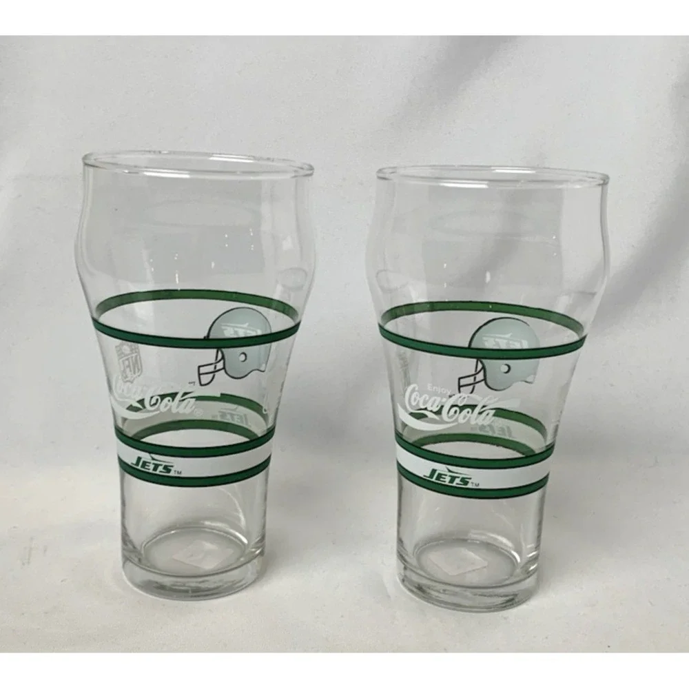 New York Jets NFL Drinking Glass Coca Cola Set of 2